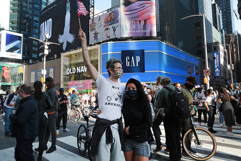 2020 Election Celebrations : New York City : Times Square : Richard Moore : Photographer : Photojournalist